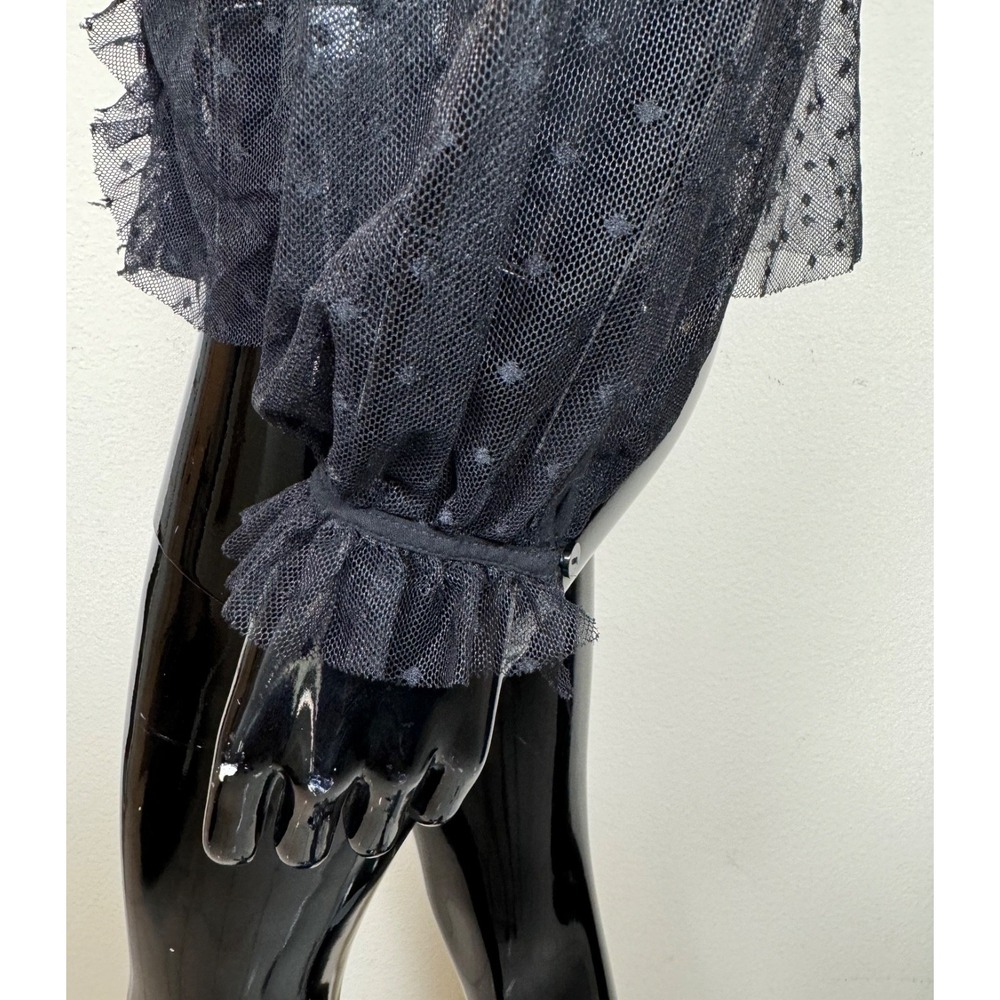 Hesperus Sheer Mesh Blouse Women L Black Swiss Dot Ruffle Victorian Style Top - Picture 8 of 10